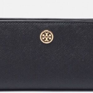 Tory Burch Black Leather Robinson Flap Continental Wallet